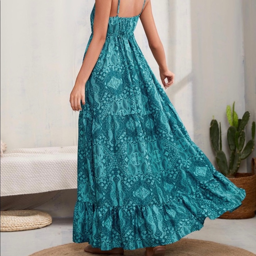 Bohemian Boho Gypsy Ruffle Cami Maxi Dress - Picture 4 of 8